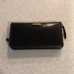 Brahmin black and brown leather zip around wallet